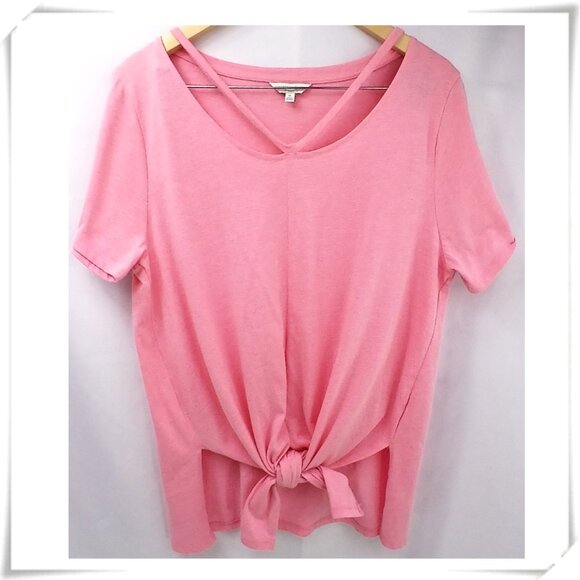 Lucky Brand Tops - ❤️5/$15💚Lucky Brand Pink Cotton Blend Short Sleeve Tie Front Strappy Tee Blouse